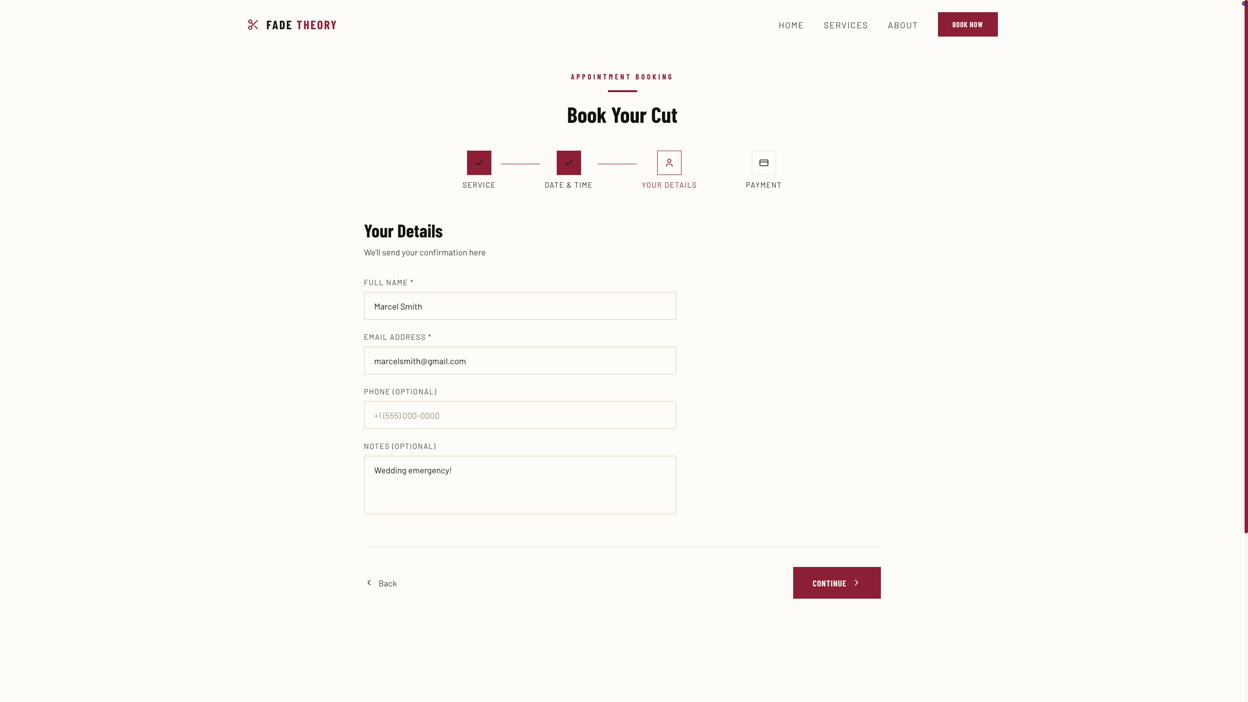 Barber Studio - Your details