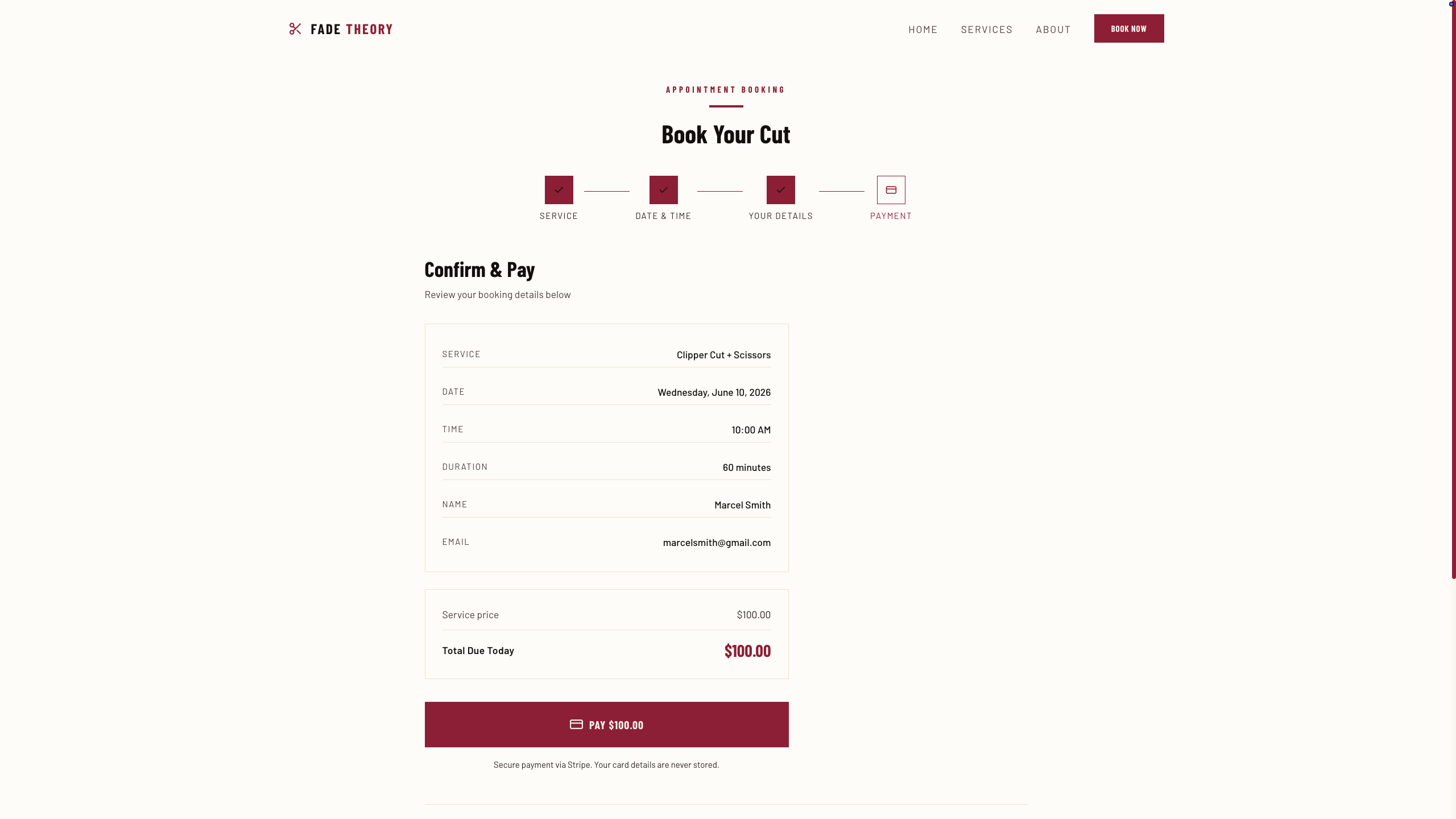 Barber Studio - Payment page