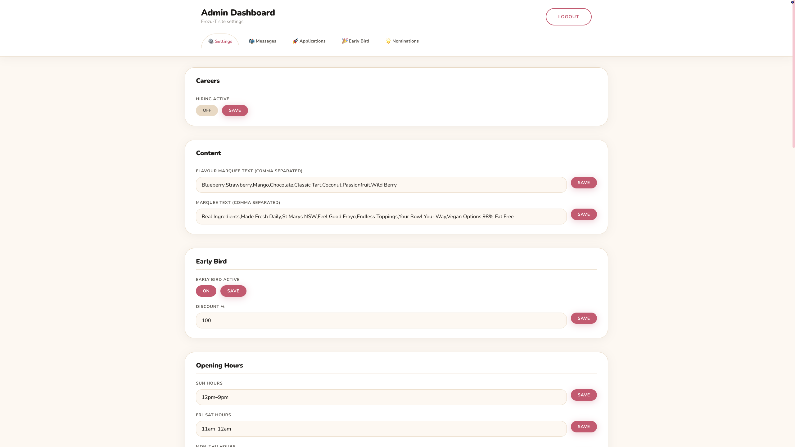 Frozu-t - Admin dashboard