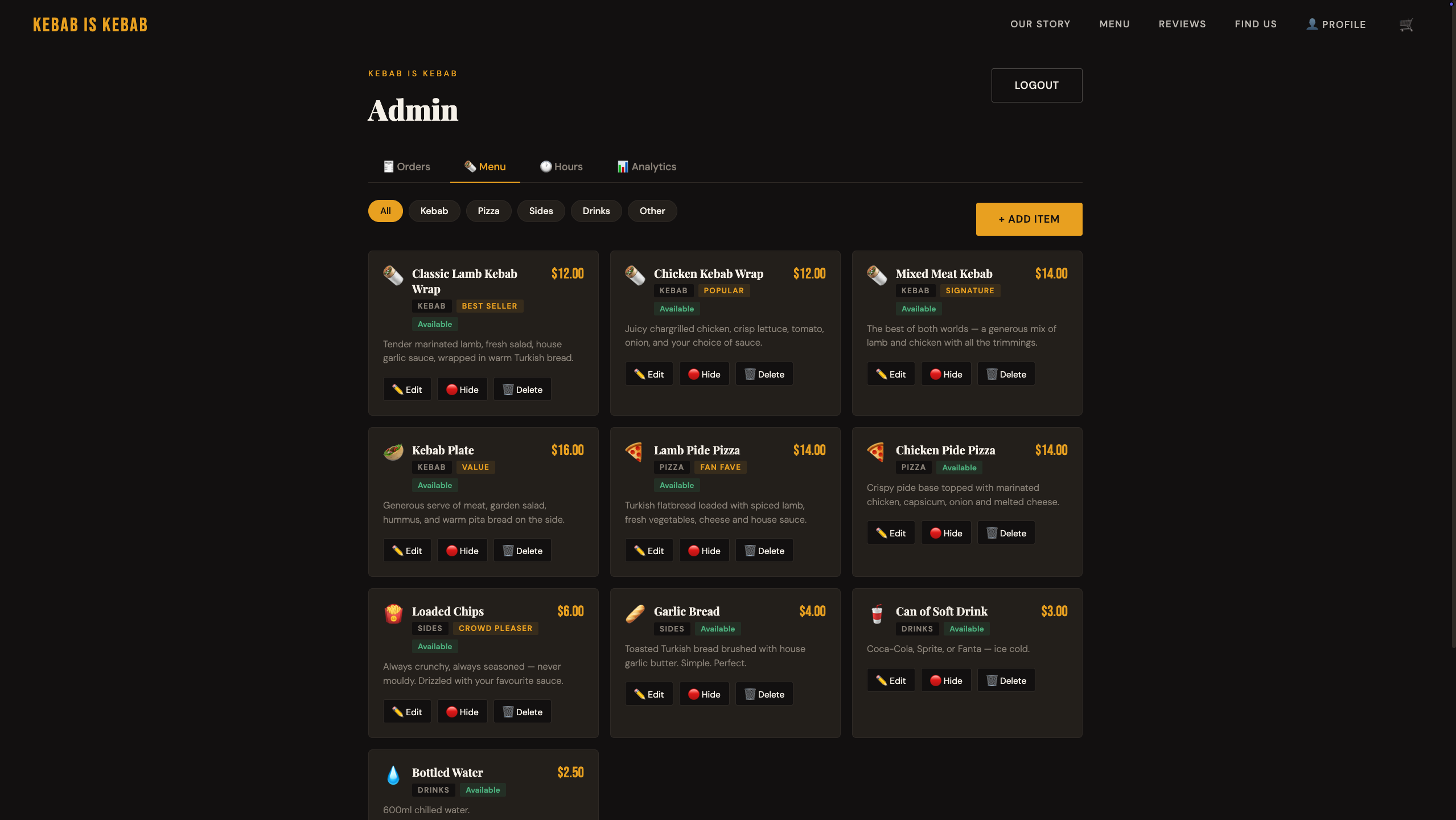 Kebab Store - Menu management