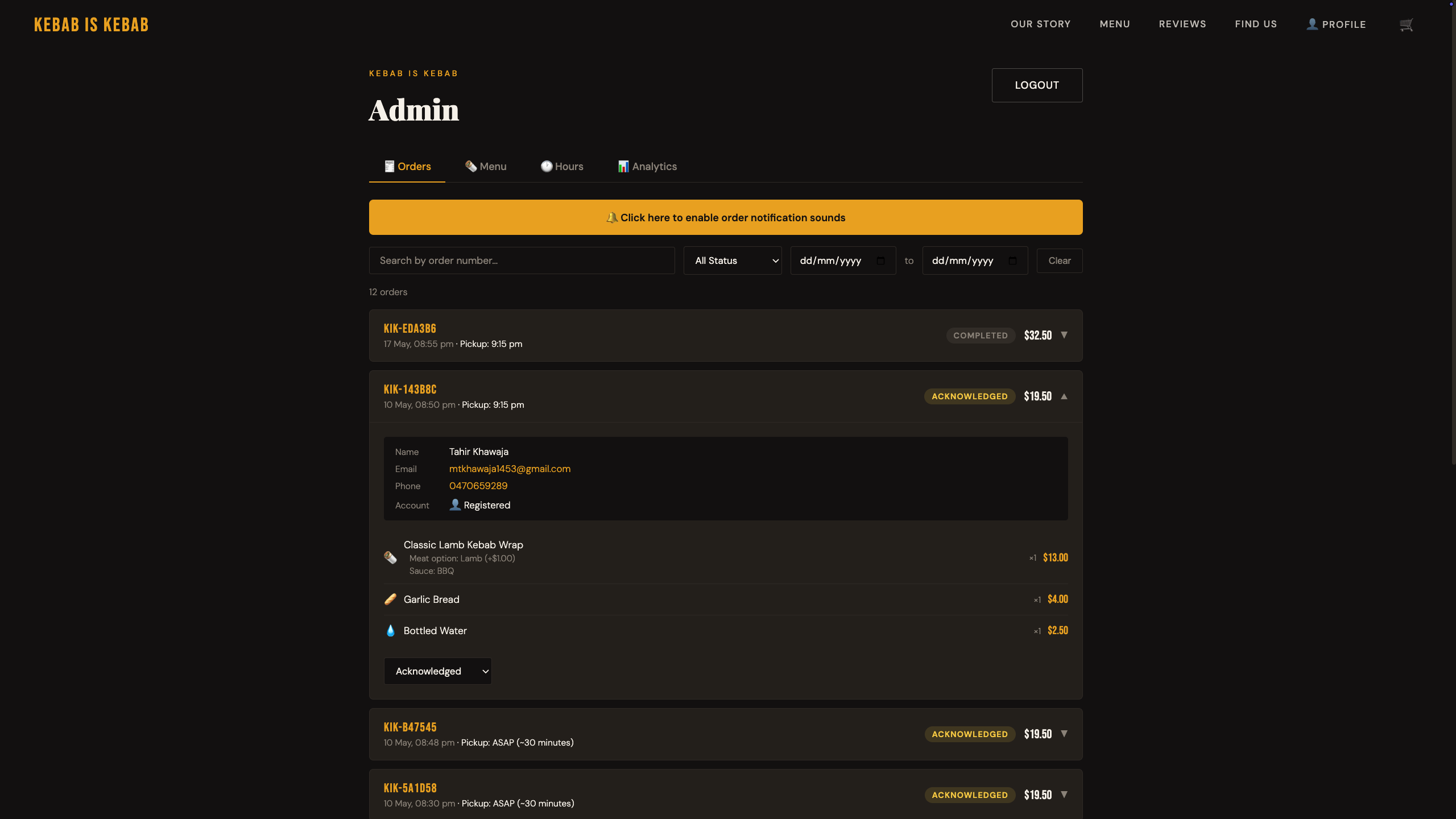 Kebab Store - Manage orders