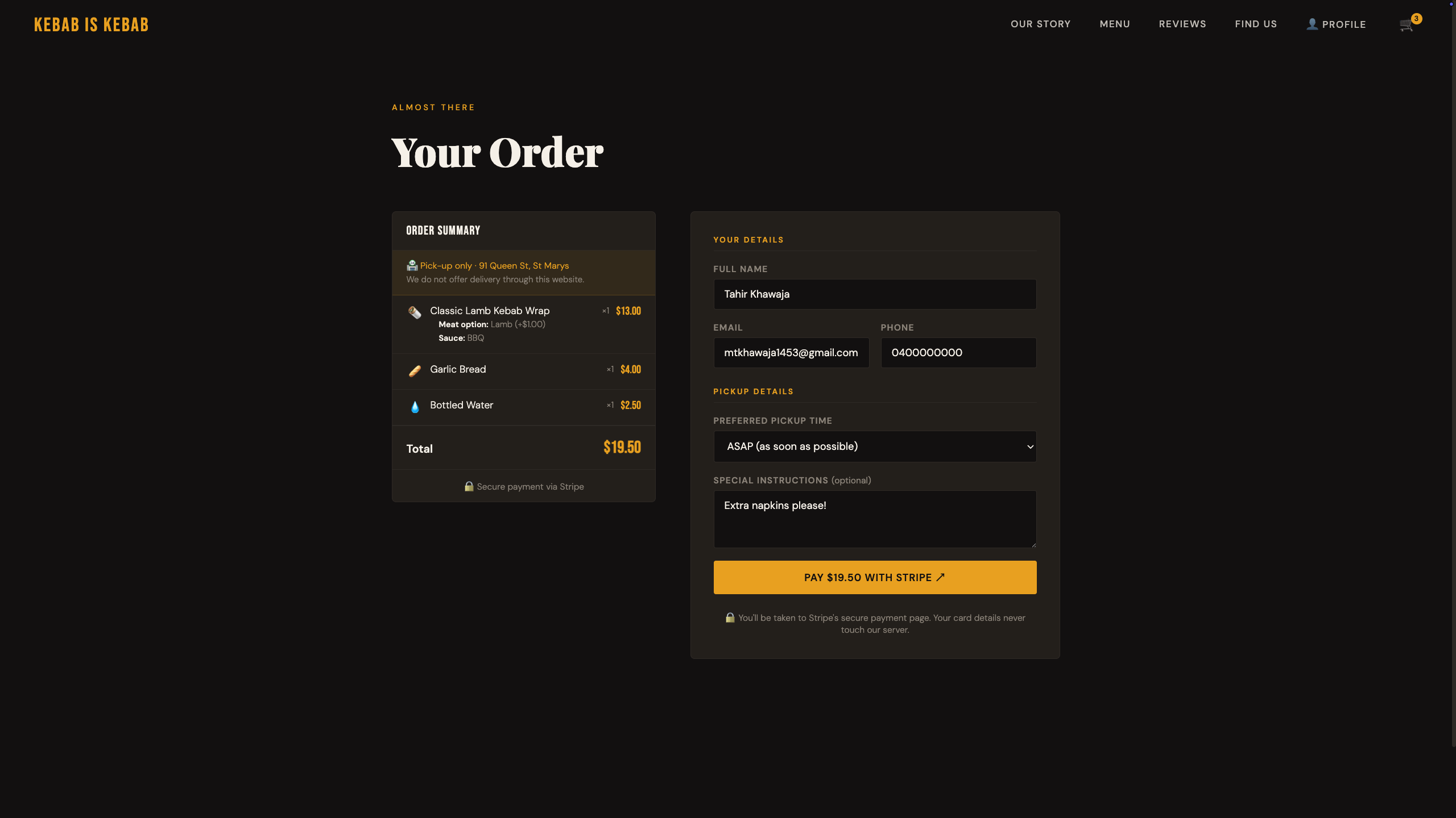 Kebab Store - Checkout
