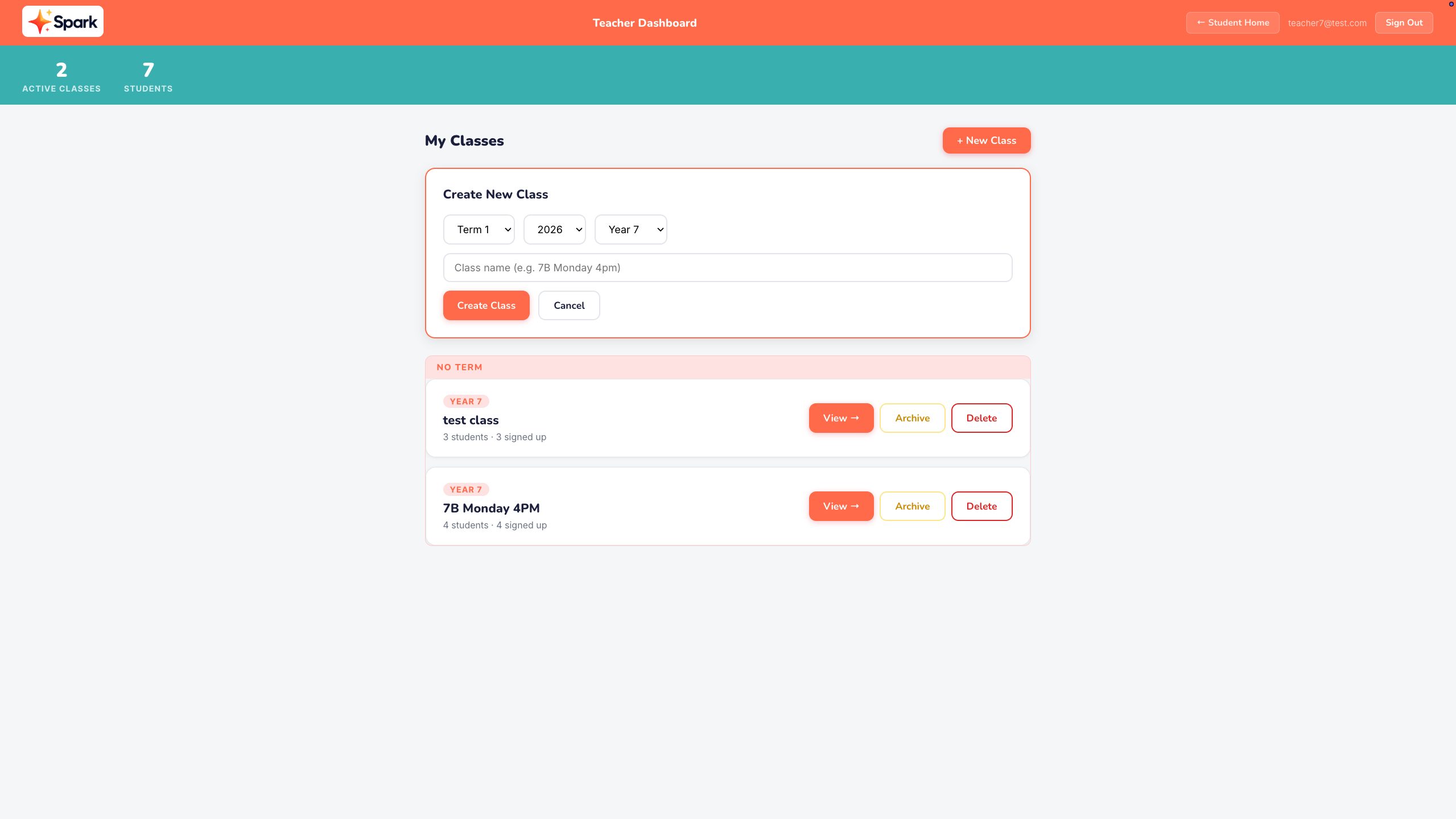 Spark - Teacher dashboard